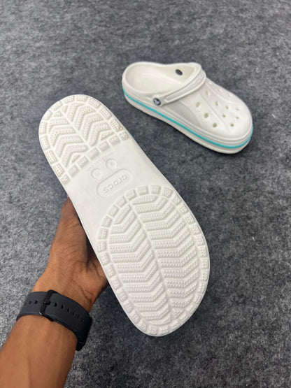 WHITE CROCS VIBRANT AQUA BLUE LPGP AND ACCENTS