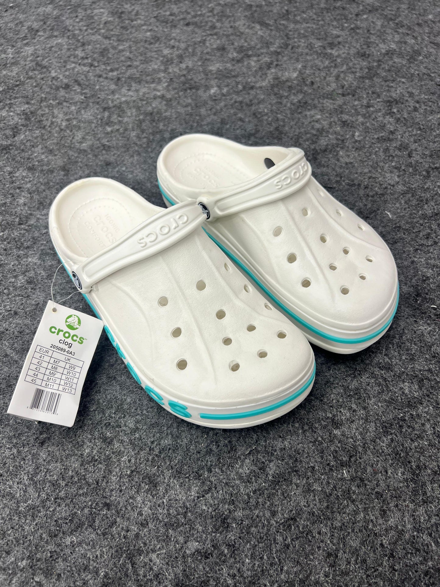 WHITE CROCS VIBRANT AQUA BLUE LPGP AND ACCENTS