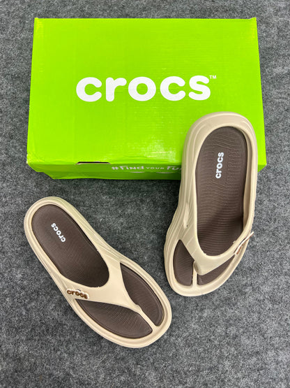 BEGIE WITH BROWN CROCS FLIP FLOP SLIPPERS