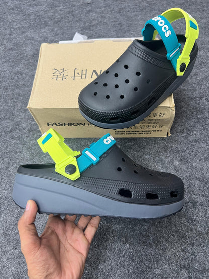Black Crocs featuring dual-tone straps