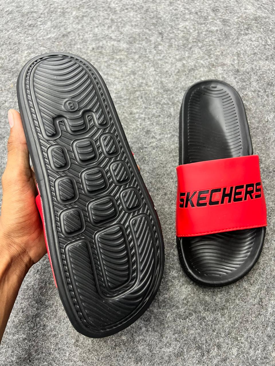Skechers Comfort Slides – Red & Black Edition