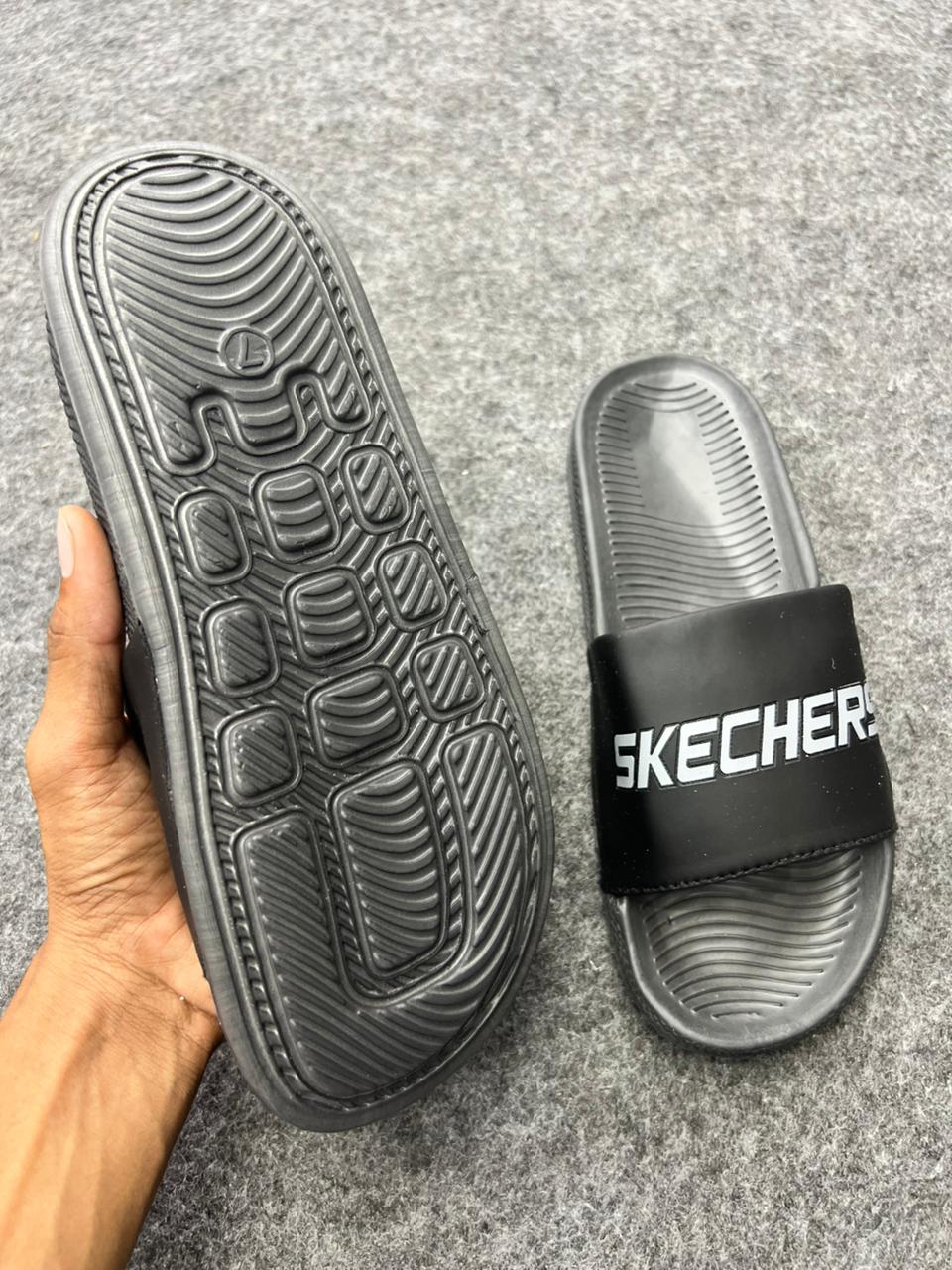Skechers Comfort Slides – Black & Grey Edition