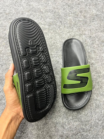 Skechers Comfort Slides – Green & Black Edition
