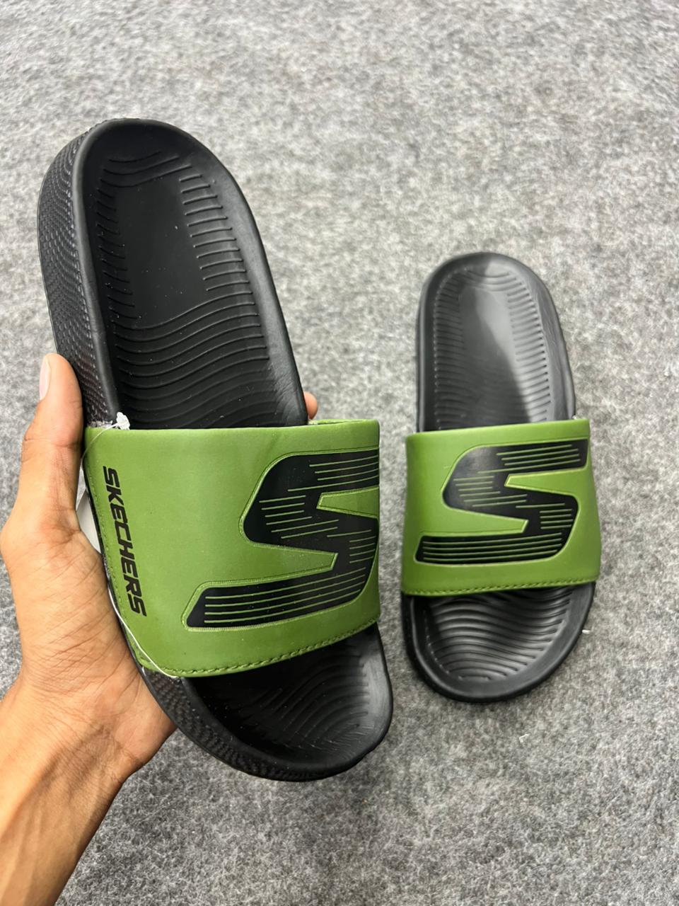 Skechers Comfort Slides – Green & Black Edition